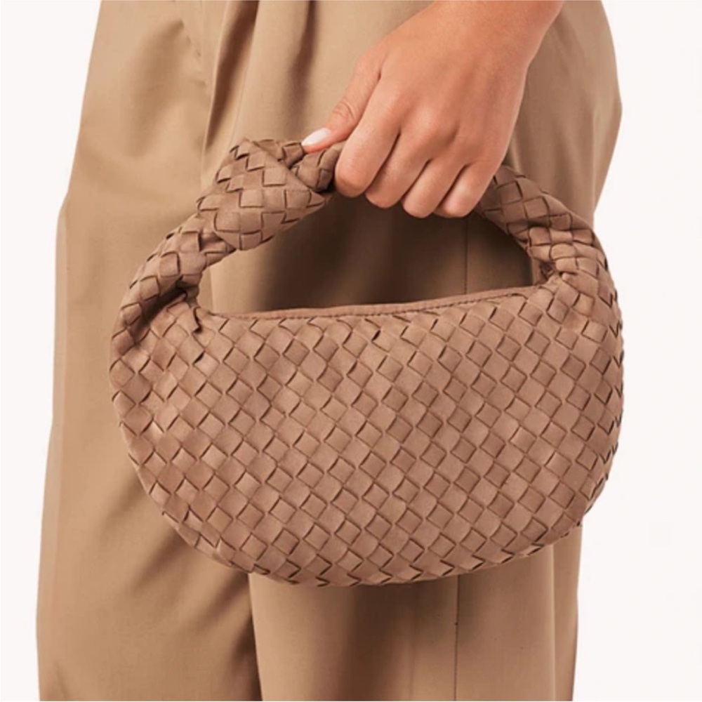 Billini Tan Woven Clutch with Intricate Design